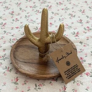 NWT Gold cactus wooden dish jewelry stand
